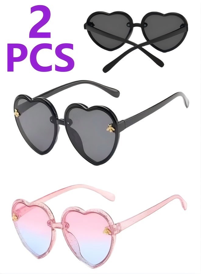 2PCS Heart Shaped Children's Sunglasses, Gradient Lenses, Jelly Frame, Boys And Girls' Sunglasses, 2-10 Years Old UV400 Protective Bee Frame, Children's UV Resistant Sunglasses - Image 1