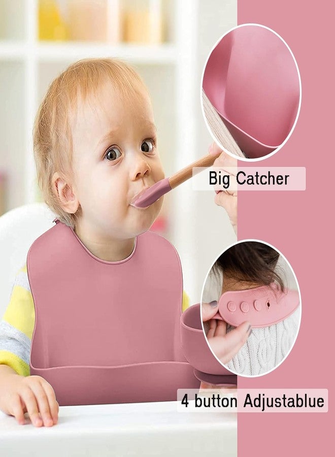 BIYALI Baby Feeding Set–6pc Silicone Baby Cutlery Set for Baby 6+ Months–Baby Suction Plate &Spoon Cutlery Set–Silicone bib & Bowl Baby Dining Set–Dishwasher Safe–Toddler Essentials (Pink) - Image 3