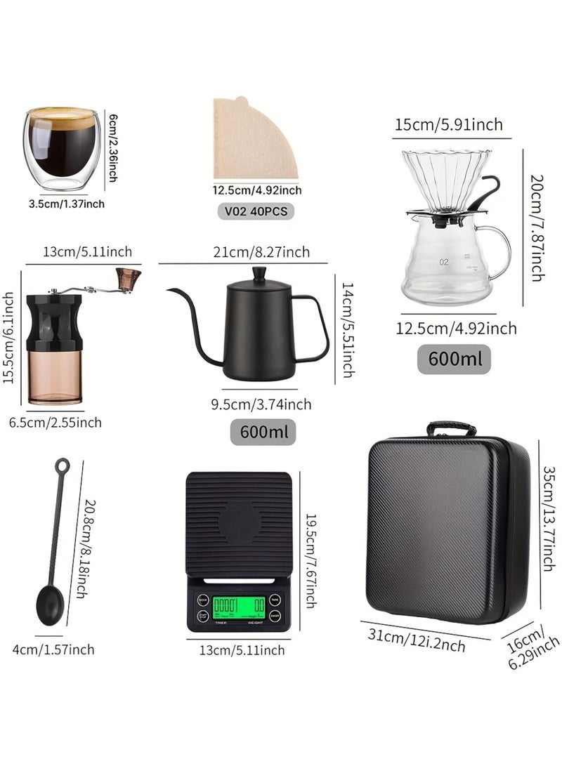 Rosemary titration coffee machine kit 9 pieces 60 | Handmade coffee machine kit with portable coffee bag, coffee grinder, boiler and filter (black coconut)