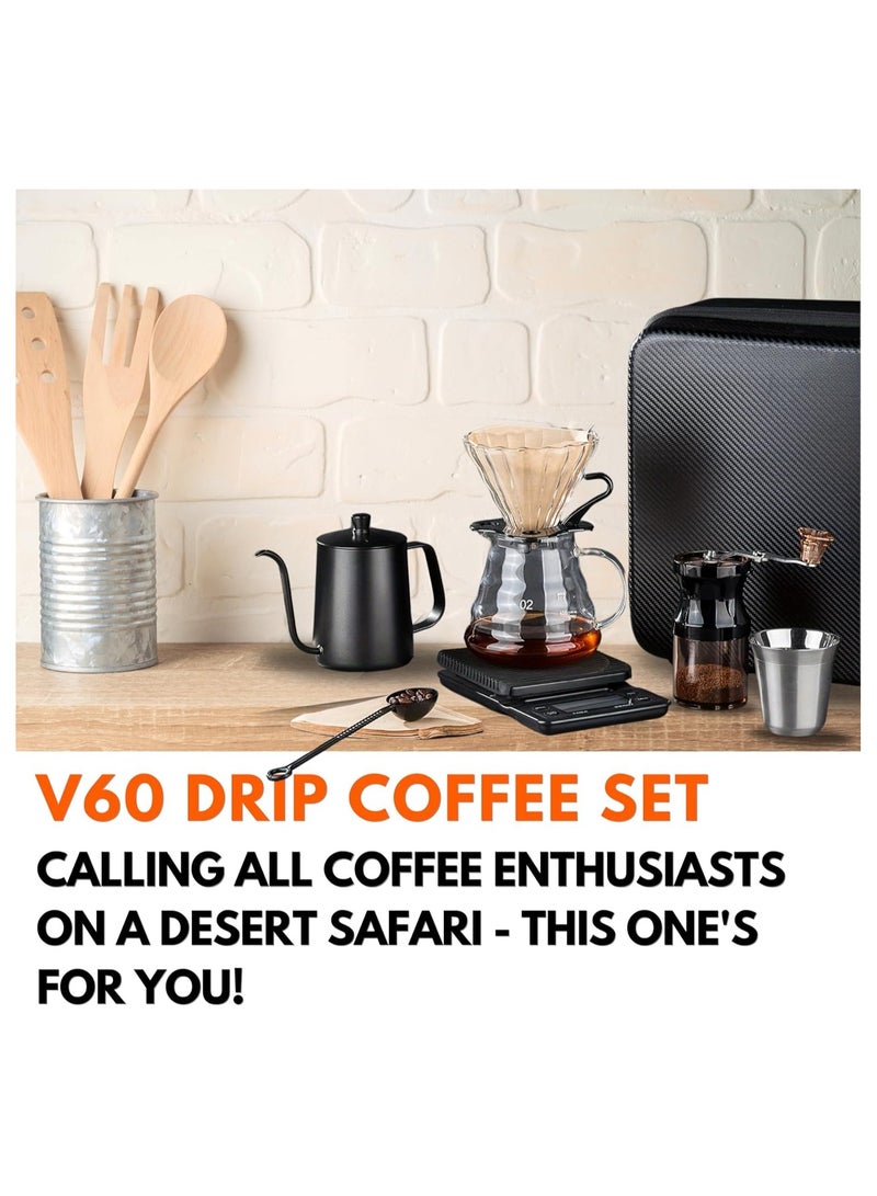 Rosemary titration coffee machine kit 9 pieces 60 | Handmade coffee machine kit with portable coffee bag, coffee grinder, boiler and filter (black coconut)