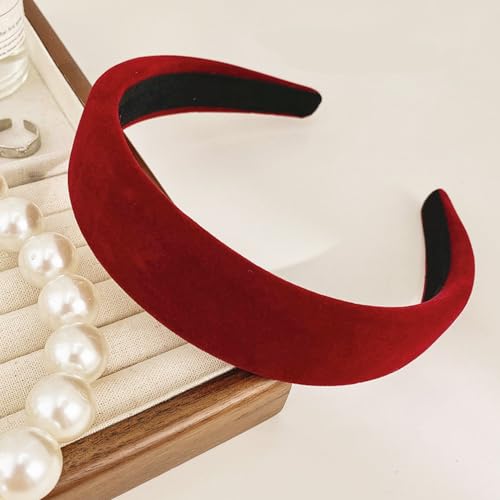 Lvyeer Red Velvet Padded Headbands for Women Soft Christmas Thick headbands Fashion Non slip Comfortable Head Bands for Women and girls hair bands for womens hair Red one size - Image 3
