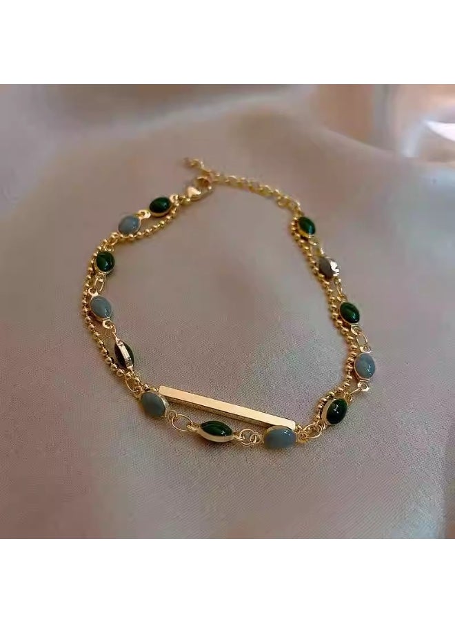ماركة غير محددة سوار مزدوج الطبقة للنساء - سوار بسيط أنيق ، هدية مجوهرات فاخرة خفيفة مناسبة لصديقة ، ملحق معصم ذو طبقات راقية  - Image 4
