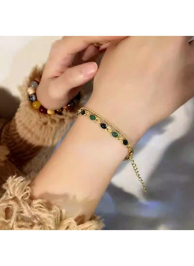 ماركة غير محددة سوار مزدوج الطبقة للنساء - سوار بسيط أنيق ، هدية مجوهرات فاخرة خفيفة مناسبة لصديقة ، ملحق معصم ذو طبقات راقية  - Image 2