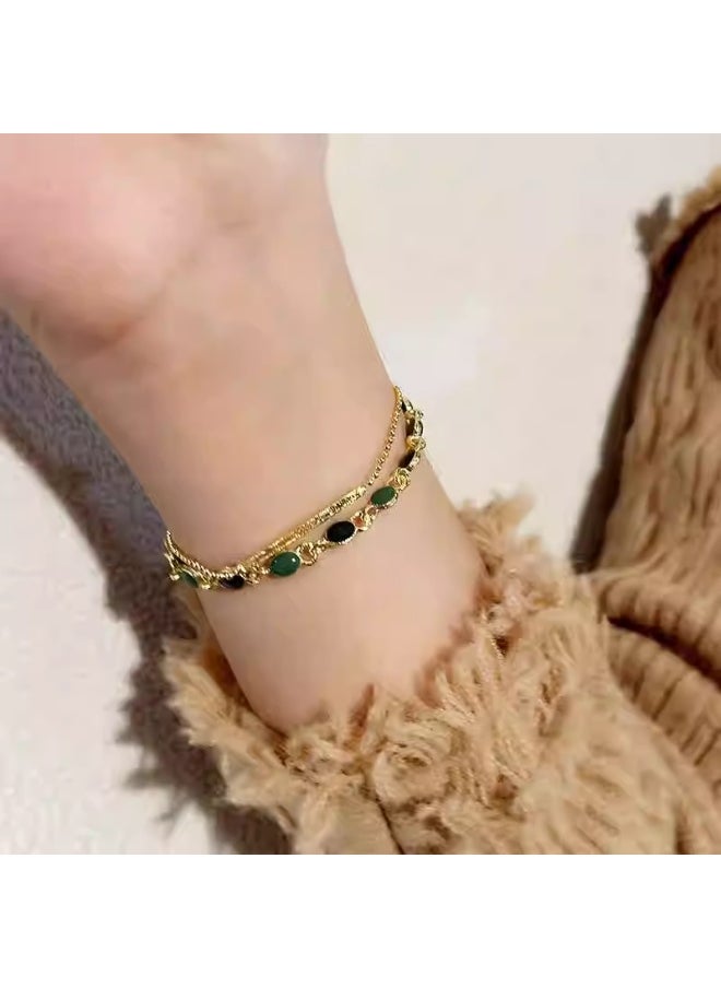 ماركة غير محددة سوار مزدوج الطبقة للنساء - سوار بسيط أنيق ، هدية مجوهرات فاخرة خفيفة مناسبة لصديقة ، ملحق معصم ذو طبقات راقية  - Image 5
