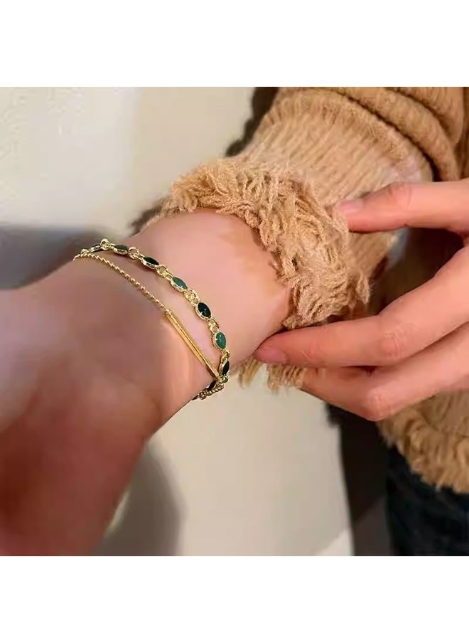 ماركة غير محددة سوار مزدوج الطبقة للنساء - سوار بسيط أنيق ، هدية مجوهرات فاخرة خفيفة مناسبة لصديقة ، ملحق معصم ذو طبقات راقية  - Image 3