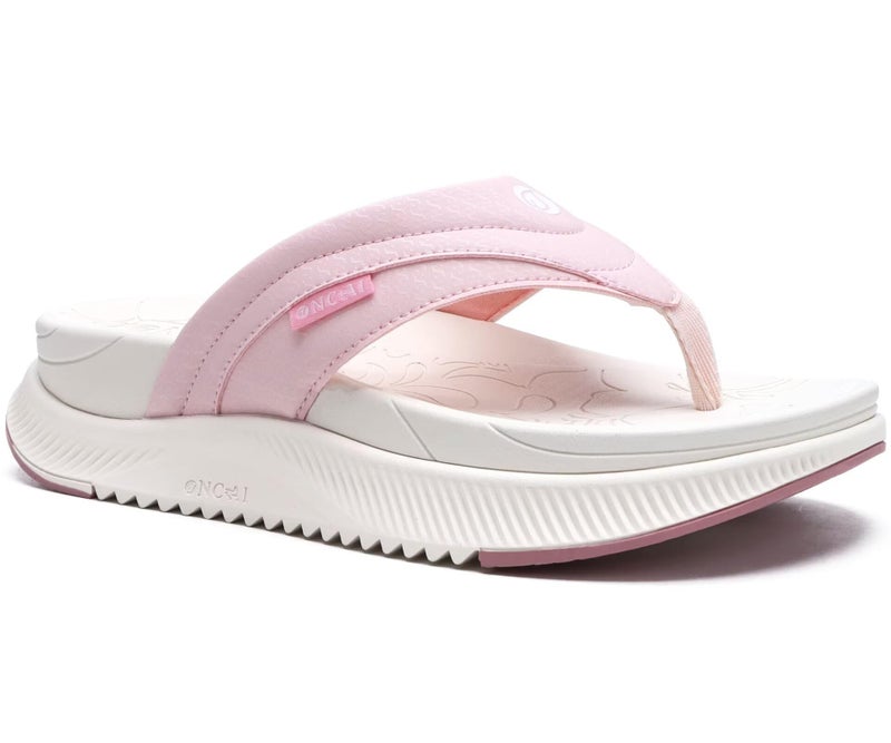 ONCAI Orthopedic Flip Flops Women with Arch Support Ladies Orthotic Recovery Sandals 2025 Comfortable Plantar Fasciitis Slip On Walking Sandal for Womans Indoor Casual Summer PinkWhite Size 9 - Image 1