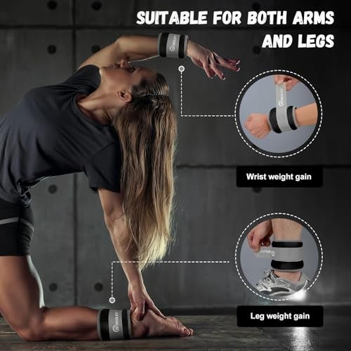 NEALFIT Ankle Weights for Men Women Kids, Leg Arm Wrist Weights with Adjustable Strap for Running, Gymnastics, Aerobics,Gym, Fitness (Black, 2 lbs x 2 (4LB Pair)) - Image 4