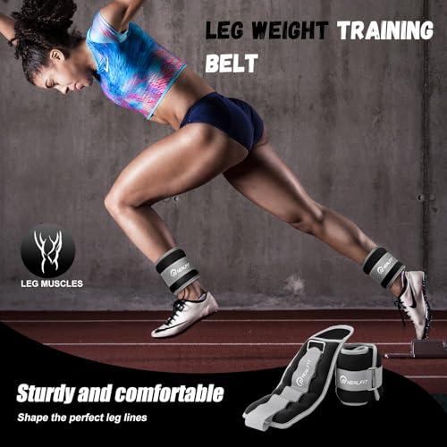NEALFIT Ankle Weights for Men Women Kids, Leg Arm Wrist Weights with Adjustable Strap for Running, Gymnastics, Aerobics,Gym, Fitness (Black, 2 lbs x 2 (4LB Pair)) - Image 5