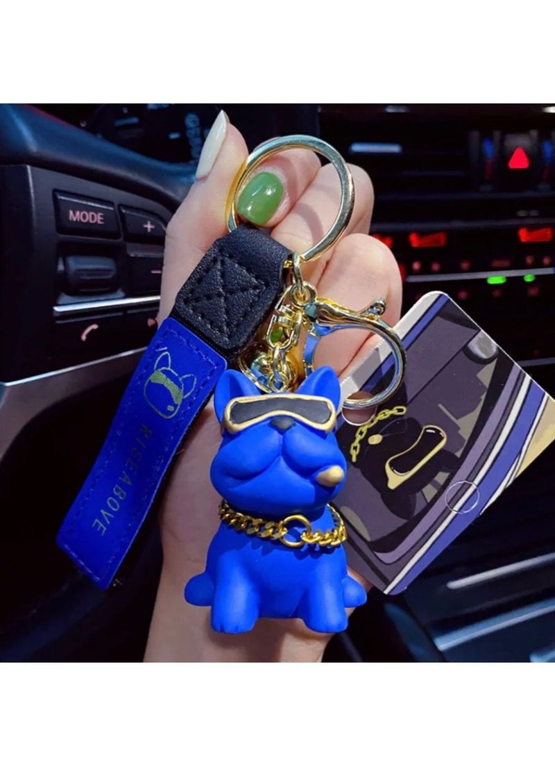 جاست فور يو ميدالية مفاتيح على شكل كلب البولدوغ الفرنسي باللون الازرق - Image 3
