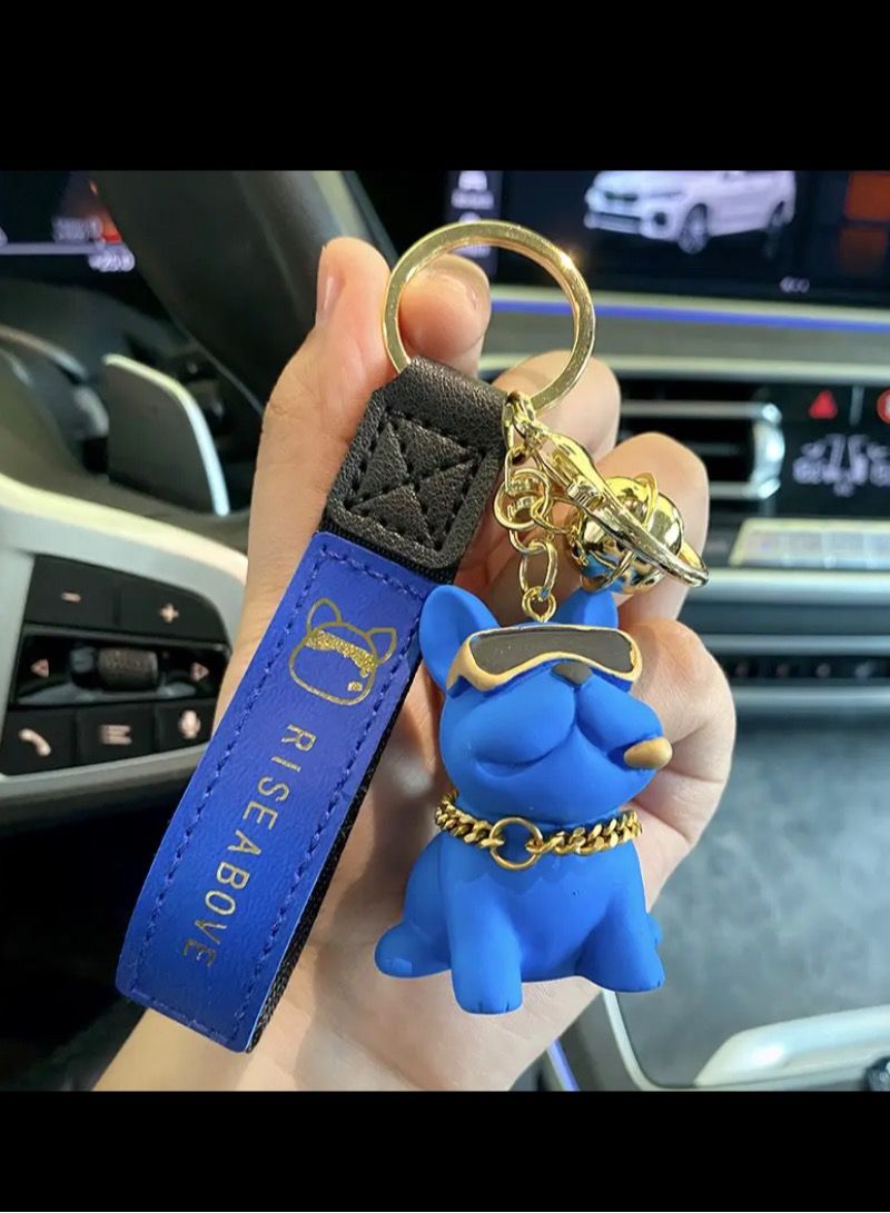 جاست فور يو ميدالية مفاتيح على شكل كلب البولدوغ الفرنسي باللون الازرق - Image 2