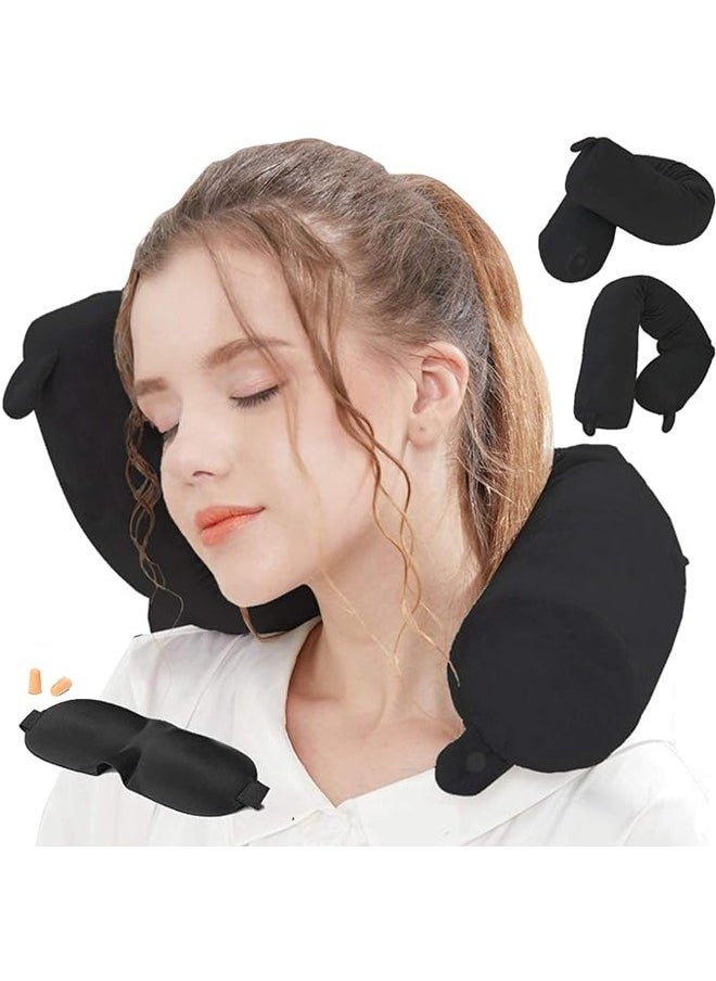 Arabest Twist Memory Foam Travel Pillow Neck,Chin,Shoulder,Lumbar and Leg Support for Adult Airplane Traveling,Bus,Train and Office (Black)  - Image 1