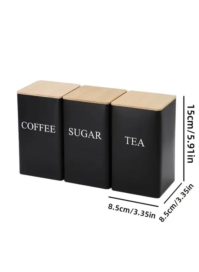 White Sugar Bowl With 3 Spoons Minimalist Coffee Tea Cans Waterproof Bamboo Lid Heavy Duty Iron Storage Containers - Image 4