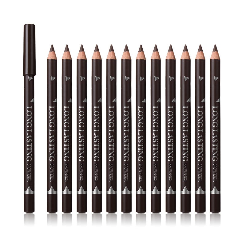 Sumeitang SUMEITANG 12 Pcs Dark Brown Eyebrow Pencil Eyeliner MakeupSoft TexturedEasy to ColorWaterproofLong Lasting Eyebrow Tint Pen for Fills in Sparse Areas and Gaps Create a Natural Eye Brow