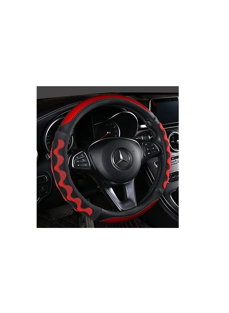 SYOSI Leather Car Steering Wheel Cover, Breathable Microfiber Leather, Universal 15 Inch Anti-Slip Odorless Car Wheel Protector (Standard Size[14 1/2''-15''], Black & Red)  - Image 1
