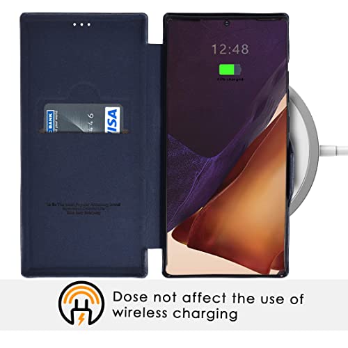 PULOKA for Samsung Galaxy Note 20 - Sleek Flip Case - Premium Vegan Leather Phone Cover with Card Slot - Slim, Durable, Privacy Protection - Kickstand Function - Elegant Flip Wallet Cases - Blue - Image 4