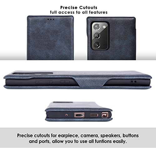 PULOKA for Samsung Galaxy Note 20 - Sleek Flip Case - Premium Vegan Leather Phone Cover with Card Slot - Slim, Durable, Privacy Protection - Kickstand Function - Elegant Flip Wallet Cases - Blue - Image 3