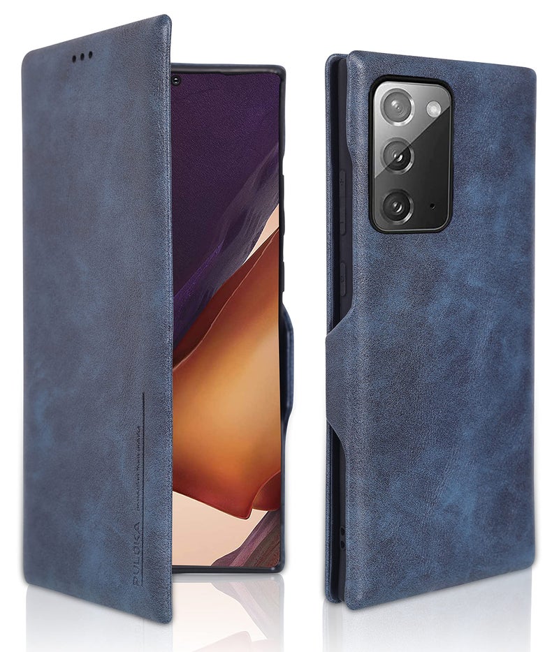 PULOKA for Samsung Galaxy Note 20 - Sleek Flip Case - Premium Vegan Leather Phone Cover with Card Slot - Slim, Durable, Privacy Protection - Kickstand Function - Elegant Flip Wallet Cases - Blue - Image 1