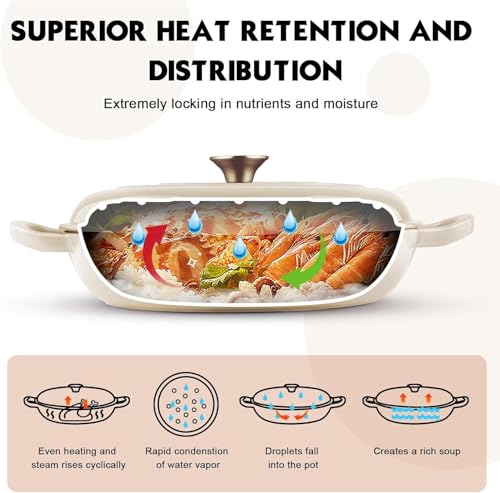 Overmont Enameled Cast Iron Dutch Oven - 3.8 Quart Dutch Oven Pot with Lid - Shallow Cookware Braising Pan - Cast iron Casserole with Cookbook & Heat-resistant Caps - Oven Safe up to 500° F - Image 4
