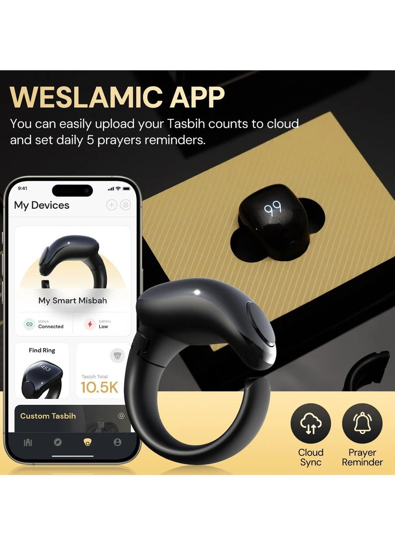 WESLAMIC - iTasbih Smart Tasbih Counter Zikr Ring – Digital Tasbeeh Counter with OLED Display, App Support, Magnetic Charging, Waterproof Design, Adjustable for Two Sizes (20mm & 22mm) – Sleek Black Prayer Companion - Image 1