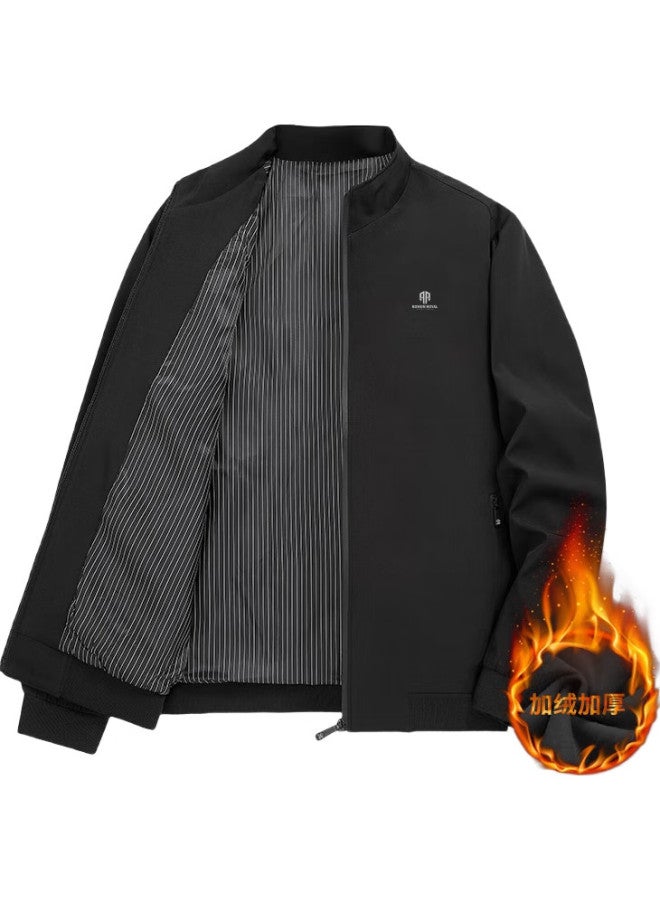 ROMON Jacket For Men, Winter Fleece-Lined Coat, Stand-Up Collar, Versatile Executive Business Casual Menswear, Ii6 Black Xl - Image 3