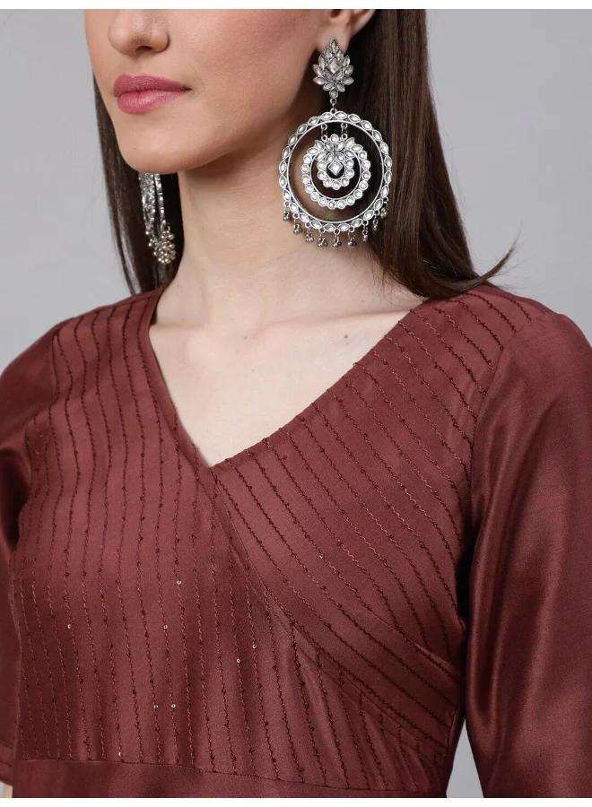 AKS Brown Sequined Yoke Anarkali
