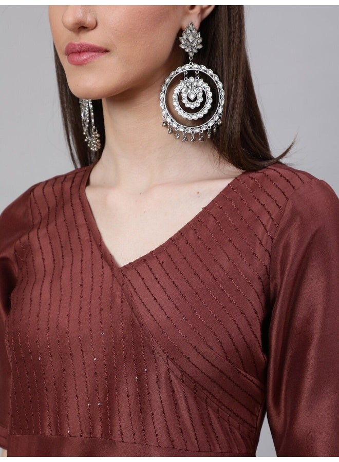 أيه كيه إس يُوك مُزيّن بالترتر بني أناركالي - Image 2