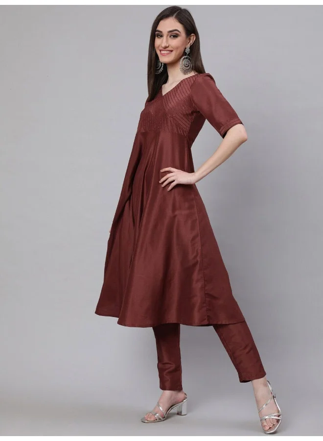 AKS Brown Sequined Yoke Anarkali