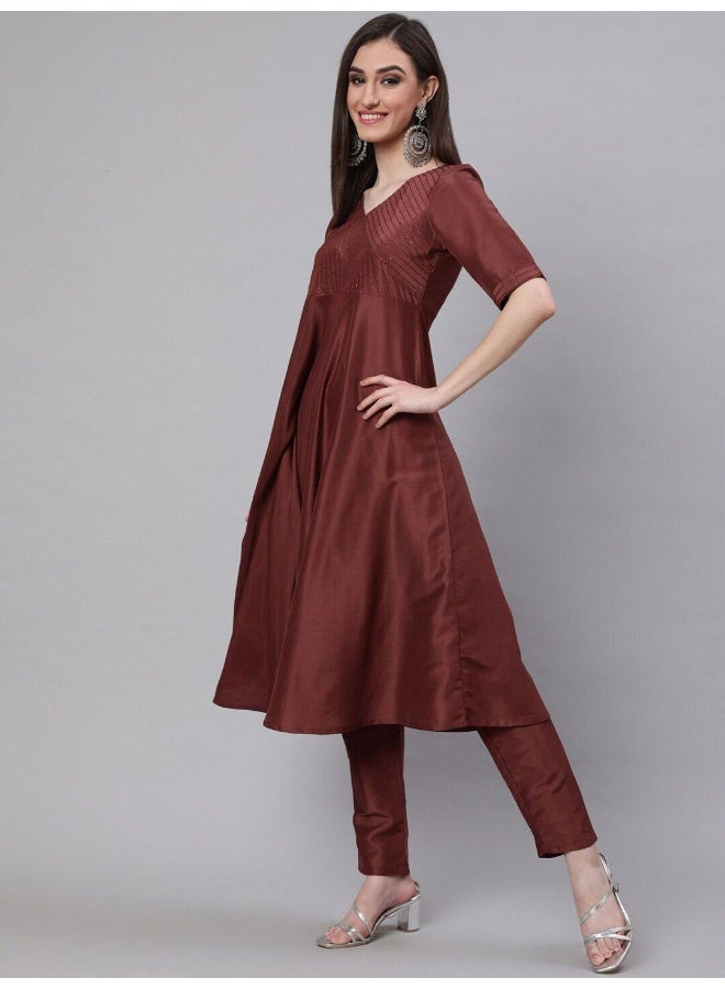 أيه كيه إس يُوك مُزيّن بالترتر بني أناركالي - Image 5