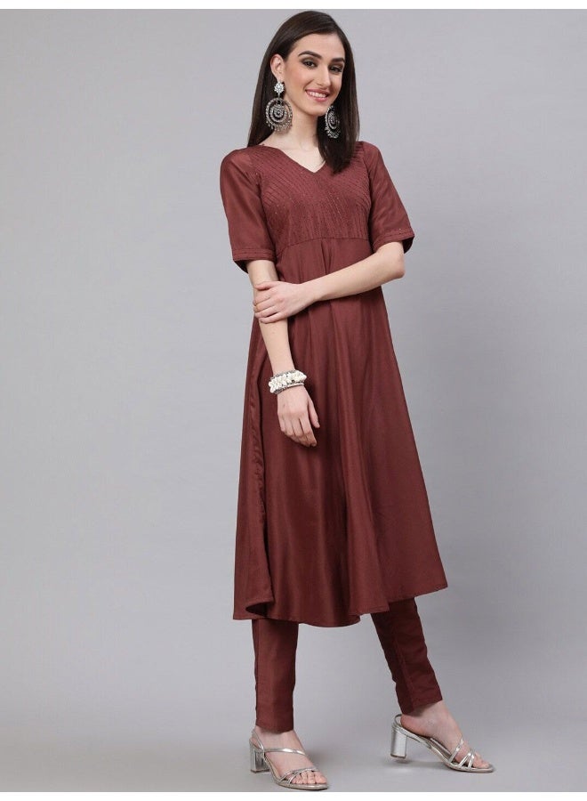 أيه كيه إس يُوك مُزيّن بالترتر بني أناركالي - Image 3