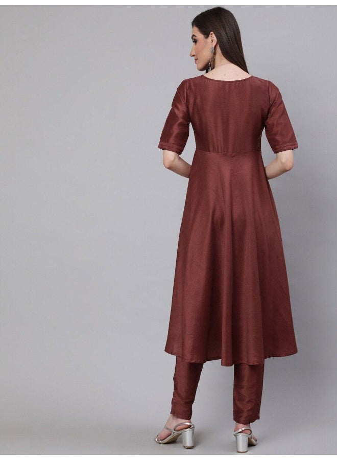 أيه كيه إس يُوك مُزيّن بالترتر بني أناركالي - Image 4