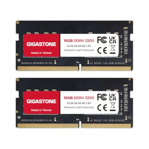 Gigastone 【ذاكرة DDR4 للكمبيوتر المحمول فقط】 مجموعة GIGASTONE 32GB (2x16GB) DDR4 3200MHz (2933MHz أو 2666MHz) PC4-25600 (PC4-23400، 21300) CL22 1.2V SODIMM 260 دبوس غير مخزن غير ECC ترقية ذاكرة الكمبيوتر المحمول عالية الأداء - Image 1