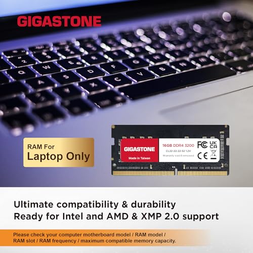 Gigastone 【ذاكرة DDR4 للكمبيوتر المحمول فقط】 مجموعة GIGASTONE 32GB (2x16GB) DDR4 3200MHz (2933MHz أو 2666MHz) PC4-25600 (PC4-23400، 21300) CL22 1.2V SODIMM 260 دبوس غير مخزن غير ECC ترقية ذاكرة الكمبيوتر المحمول عالية الأداء - Image 3