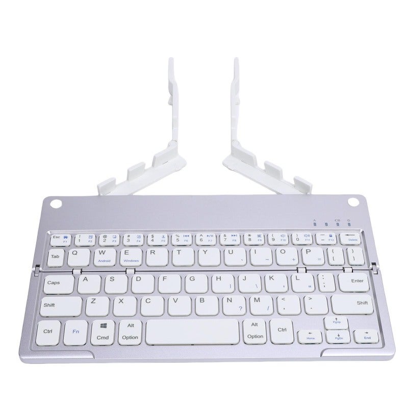 Foldable Bluetooth Keyboard 60-Key Silver White Ergonomic Matte Touch - Concealed Phone Stand Portable Rechargeable Keyboard for Travel iOS Android Windows Devices - Image 4