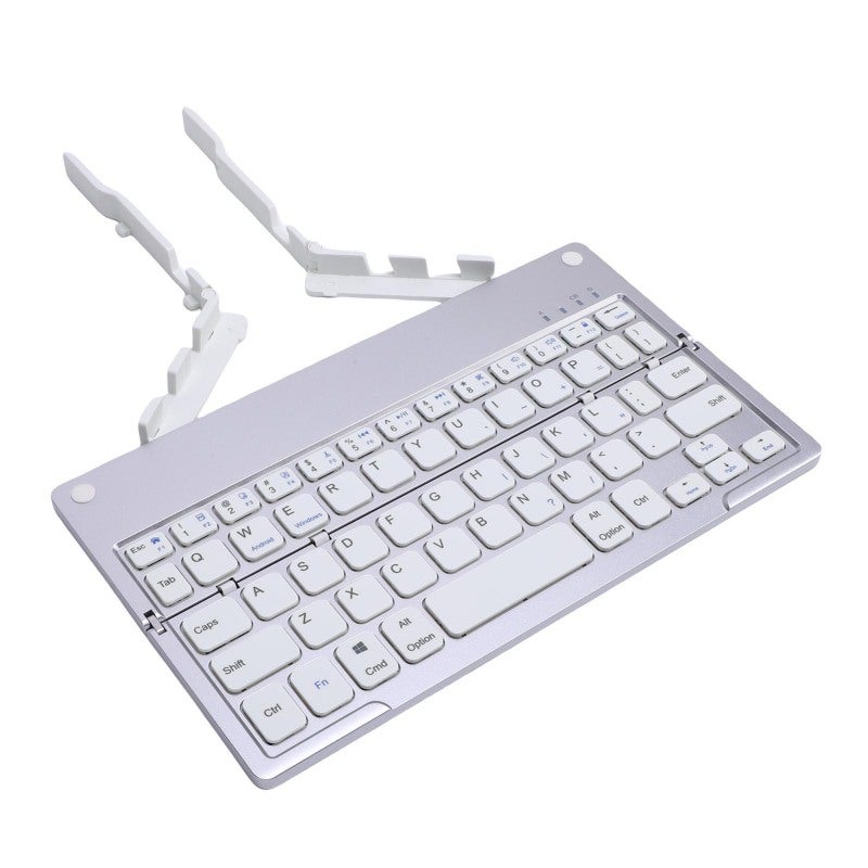 Foldable Bluetooth Keyboard 60-Key Silver White Ergonomic Matte Touch - Concealed Phone Stand Portable Rechargeable Keyboard for Travel iOS Android Windows Devices - Image 2
