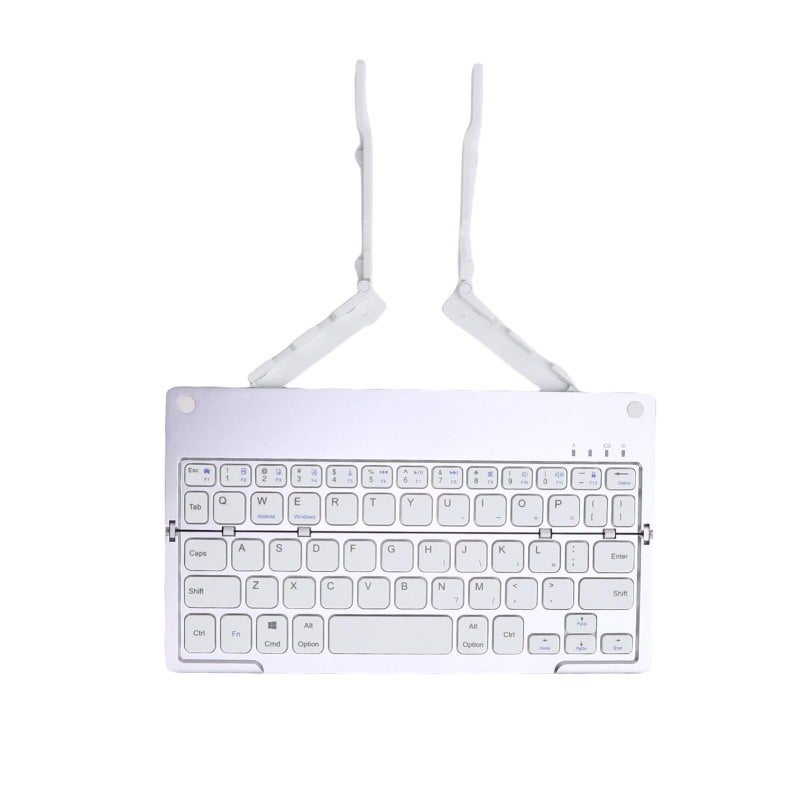 Foldable Bluetooth Keyboard 60-Key Silver White Ergonomic Matte Touch - Concealed Phone Stand Portable Rechargeable Keyboard for Travel iOS Android Windows Devices - Image 5