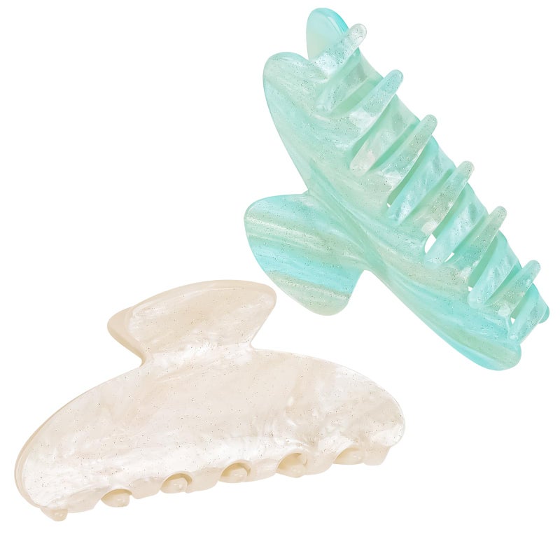 ACO-UINT 2 Pack Hair Claw Clips for Women Acrylic Claw Clips for Thick Hair Non-slip Clip for Hair Large Claws Hair Accessories for Women Girls(White&Blue) - Image 1