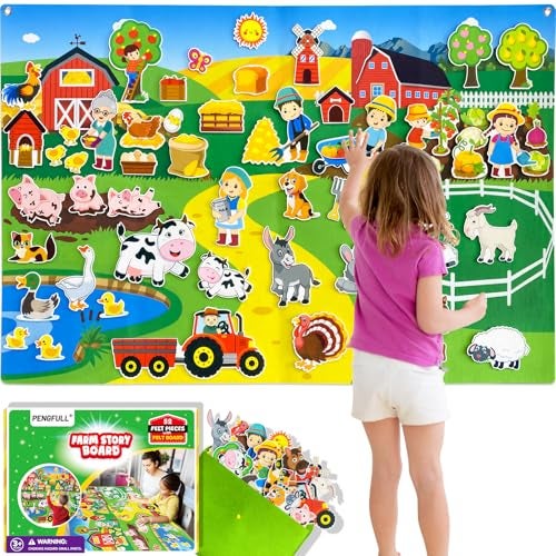 PENGFULL Felt Flannel Story Board Set for Toddlers44 28in Flannel Board for Wall52 Felt Farm Animals PiecesFarmhouse Theme Story Preschool StorytellingLearning Interactivefor 3 Years Kids - Image 1