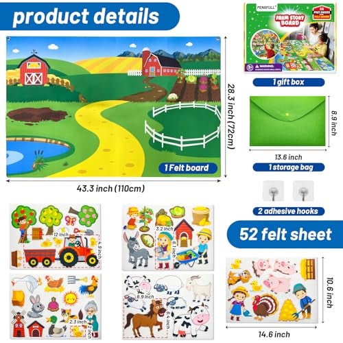 PENGFULL Felt Flannel Story Board Set for Toddlers44 28in Flannel Board for Wall52 Felt Farm Animals PiecesFarmhouse Theme Story Preschool StorytellingLearning Interactivefor 3 Years Kids - Image 5
