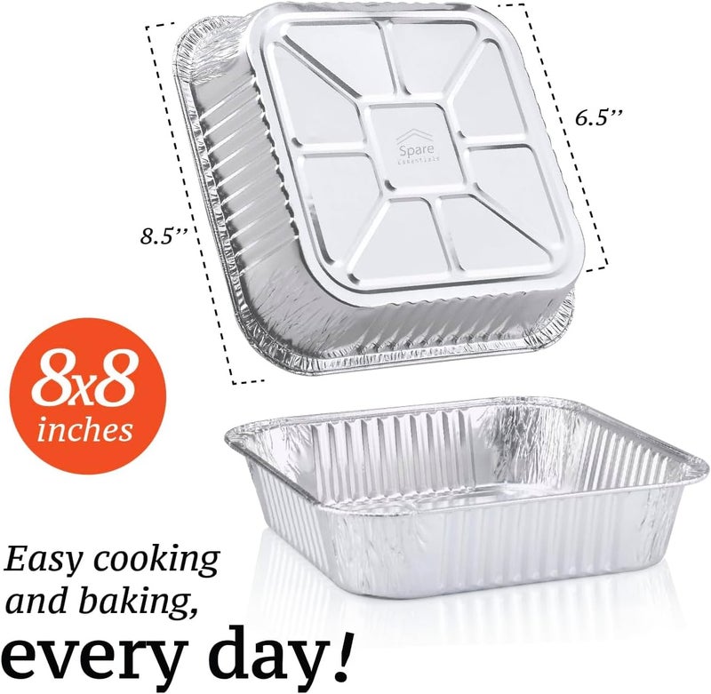 Spare Essentials 8x8 Foil Pans (55 Pack) - 8 Inch Square Aluminum Pans - Disposable Baking Pans for Heating, Prepping Food & Baking Cakes - Aluminum Baking Pans Disposable - 8 x 8 Baking Pan - Bottom: 6.5x6.5 - Image 2
