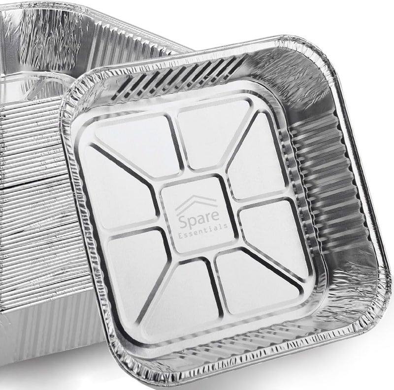 Spare Essentials 8x8 Foil Pans (55 Pack) - 8 Inch Square Aluminum Pans - Disposable Baking Pans for Heating, Prepping Food & Baking Cakes - Aluminum Baking Pans Disposable - 8 x 8 Baking Pan - Bottom: 6.5x6.5 - Image 1