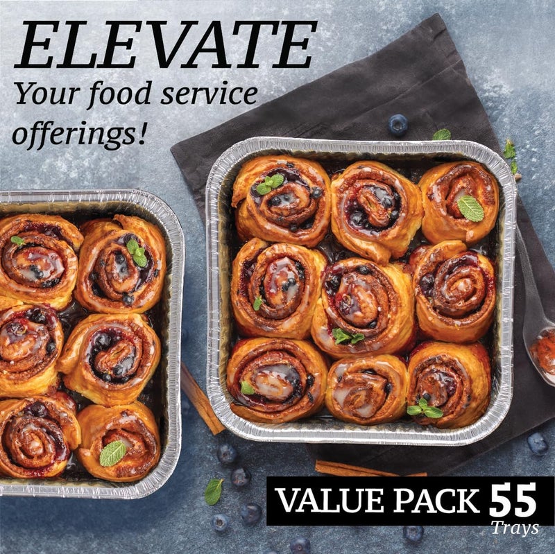 Spare Essentials 8x8 Foil Pans (55 Pack) - 8 Inch Square Aluminum Pans - Disposable Baking Pans for Heating, Prepping Food & Baking Cakes - Aluminum Baking Pans Disposable - 8 x 8 Baking Pan - Bottom: 6.5x6.5 - Image 3