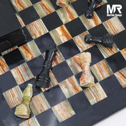 MARBLE RANGE Marble Chess Set for Adults 15 Handmade Black Green Onyx Board Game with 32 Chess Pieces 2 Extra Queens Storage Box Luxury Travel Game Elegant Home Dcor - Image 5