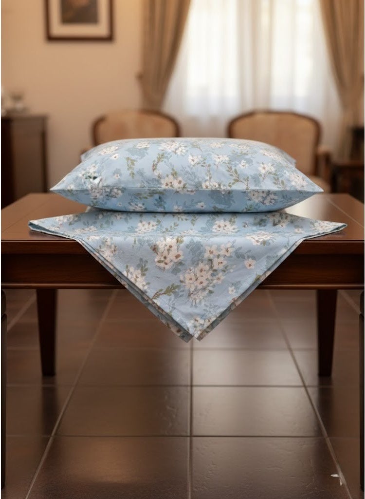 3-Piece 150 GSM Microfiber King Size Bed Sheet Set - Elegant White Floral Print on Sky Blue, Includes 1 Flat Sheet (270x250 CM) & 2 Pillowcases (50x75 CM) - Image 4