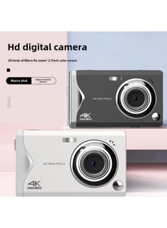 Generic 4K HD Large Screen Ccd Style Digital Camera Lightweight 48 Million Pixel Student Home Selfie Card Camera-Body Color:Standard Chinese Version, Silver And White + Card Reader Comes With Adapter + 128gb Card  - Image 1