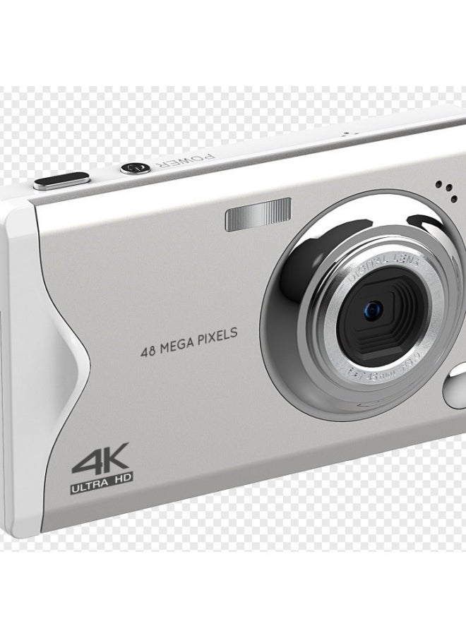 Generic - 4K HD Large Screen Ccd Style Digital Camera Lightweight 48 Million Pixel Student Home Selfie Card Camera-Body Color:Standard Chinese Version, Silver And White + Card Reader Comes With Adapter + 128gb Card - Image 1