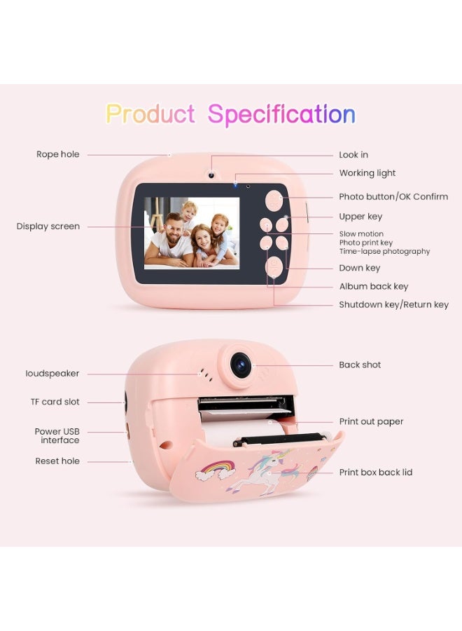 YD Kids Instant Print Digital Camera 48MP with Inkless Printer, 3 Rolls Paper, 1080P Video, Pink - Image 2