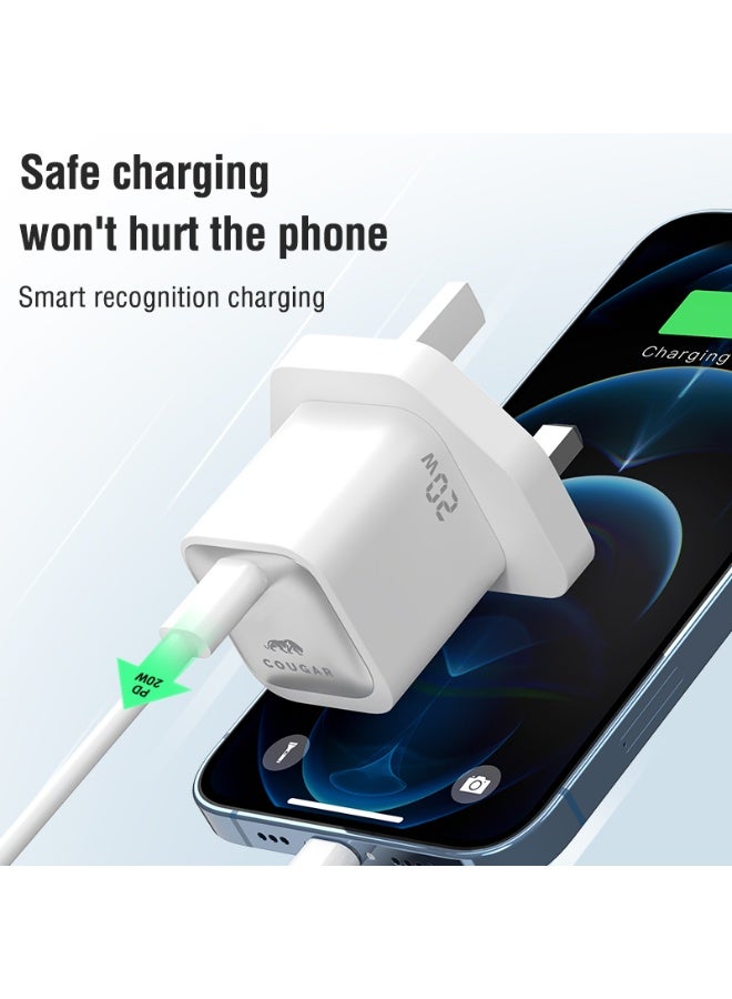 Cougar 20W USB-C PD Fast Charger, UK 3-Pin, White - Image 1