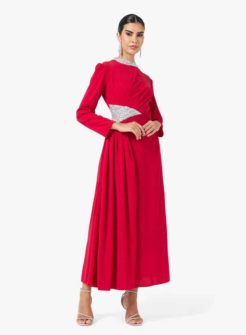 A-line Dress With Embellished Waist