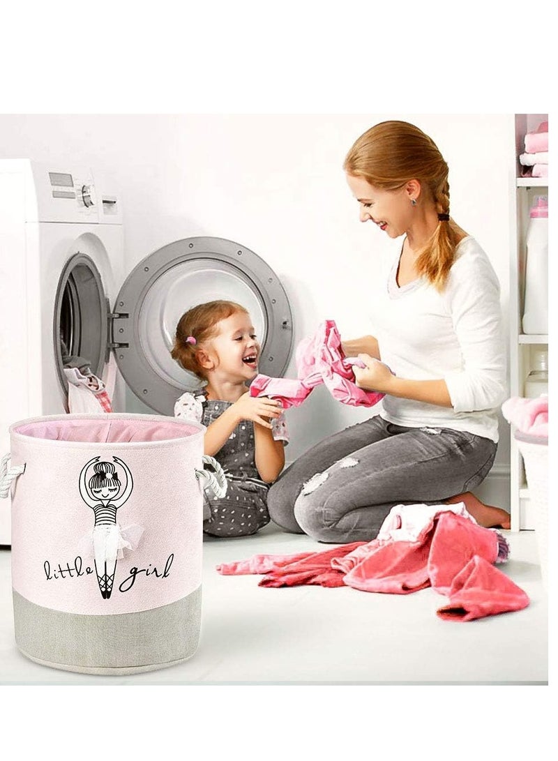 Raxoom Storage Bin，Cotton Collapsible Pink Organizer Basket for Girls Laundry Hamper,Toy Bins,Gift Baskets, Laundry Hamper,Bedroom, Clothes,Baby Nursery(Pink) - Image 2