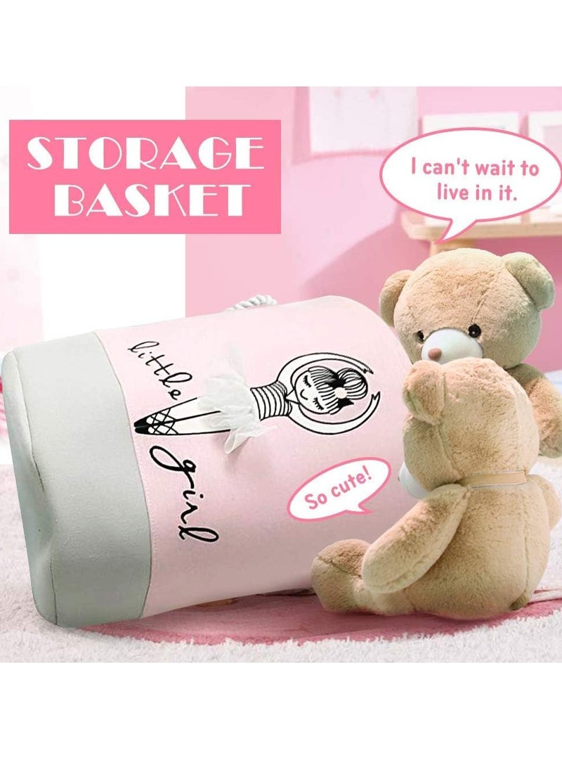 Raxoom Storage Bin，Cotton Collapsible Pink Organizer Basket for Girls Laundry Hamper,Toy Bins,Gift Baskets, Laundry Hamper,Bedroom, Clothes,Baby Nursery(Pink) - Image 3